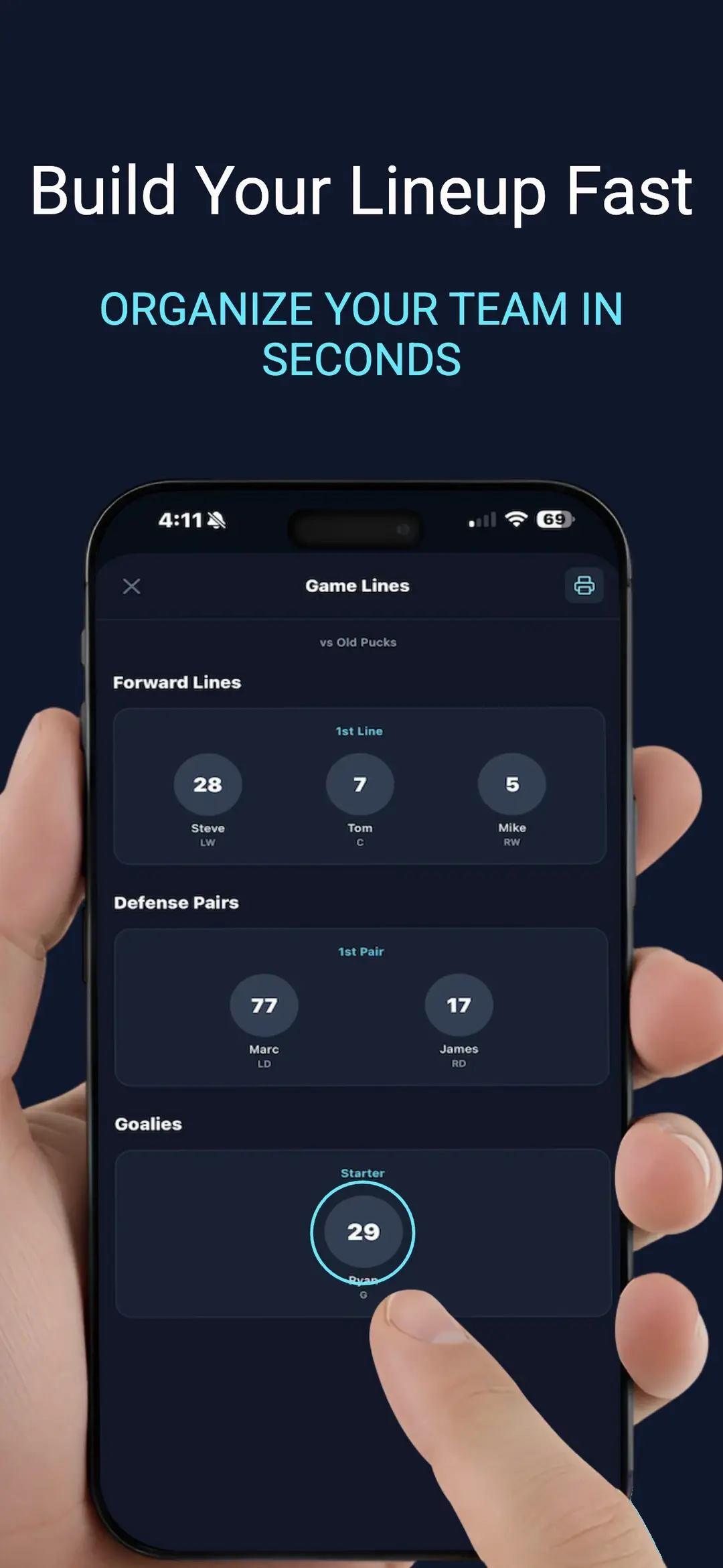 Sport-specific lineup builder for hockey, baseball & more