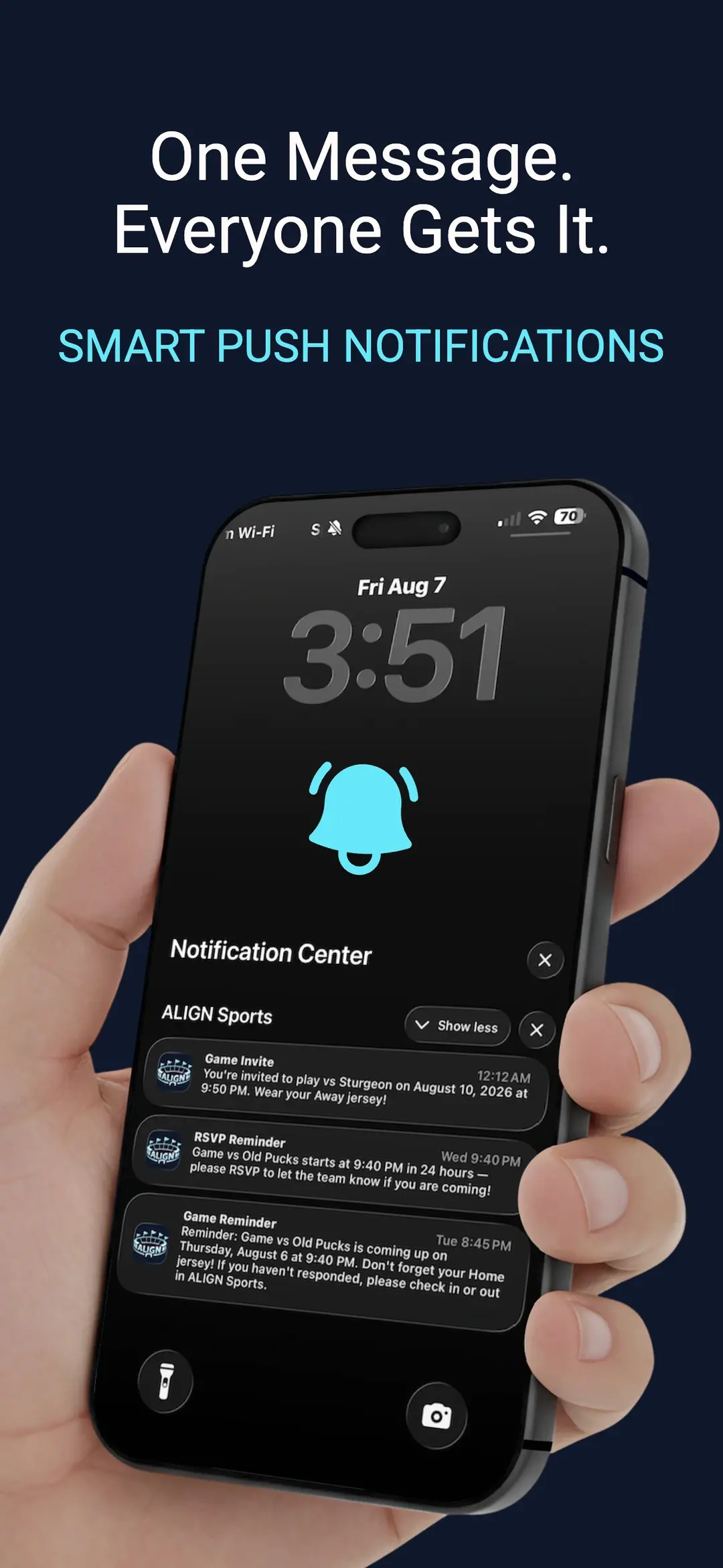 Push notifications for game invites, RSVPs, and reminders